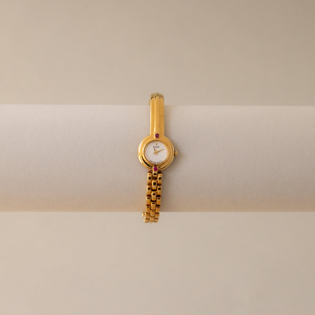Vintage Seiko Round Ruby Cuff Gold Watch