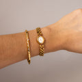 Vintage Seiko Dainty Oval Ruby Beaded Gold Watch