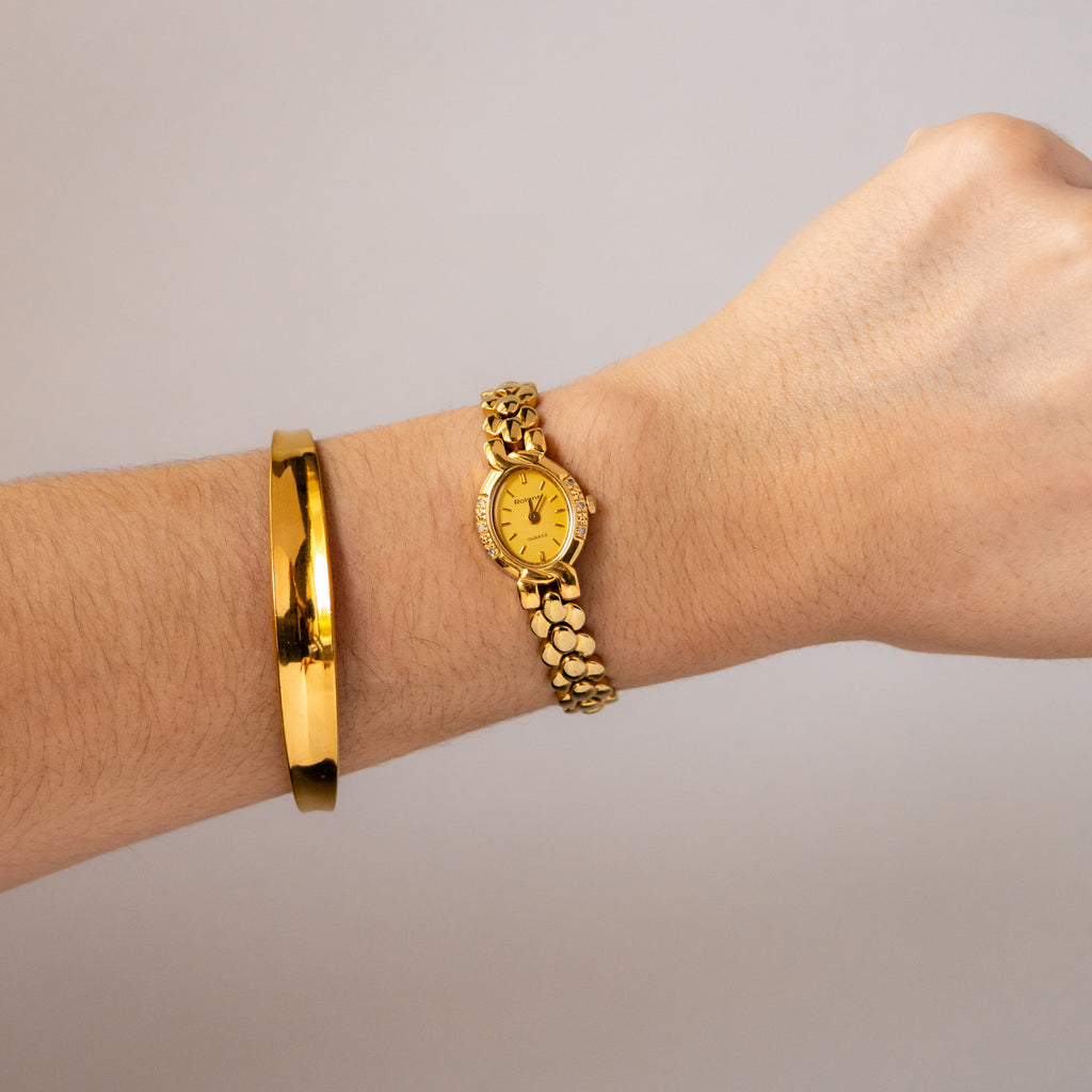 Vintage Rolens Oval Pave Gold Watch