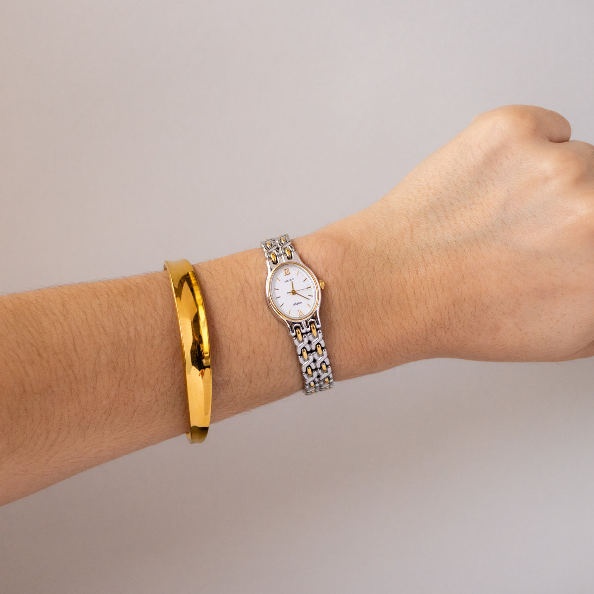 Vintage Seiko Belfina Oval Chainlink Two Tone Watch