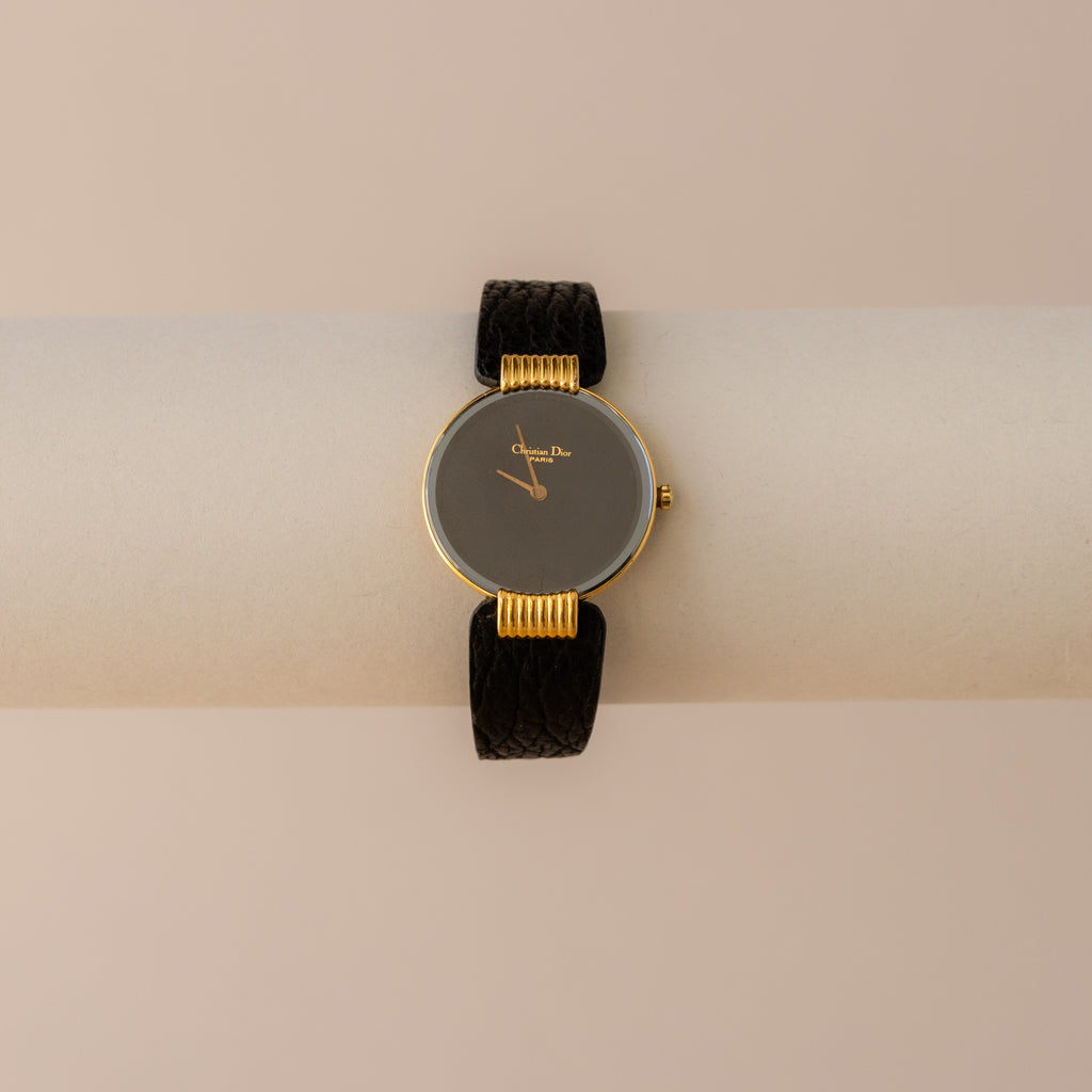 Vintage Christian Dior Midnight Leather Gold Watch