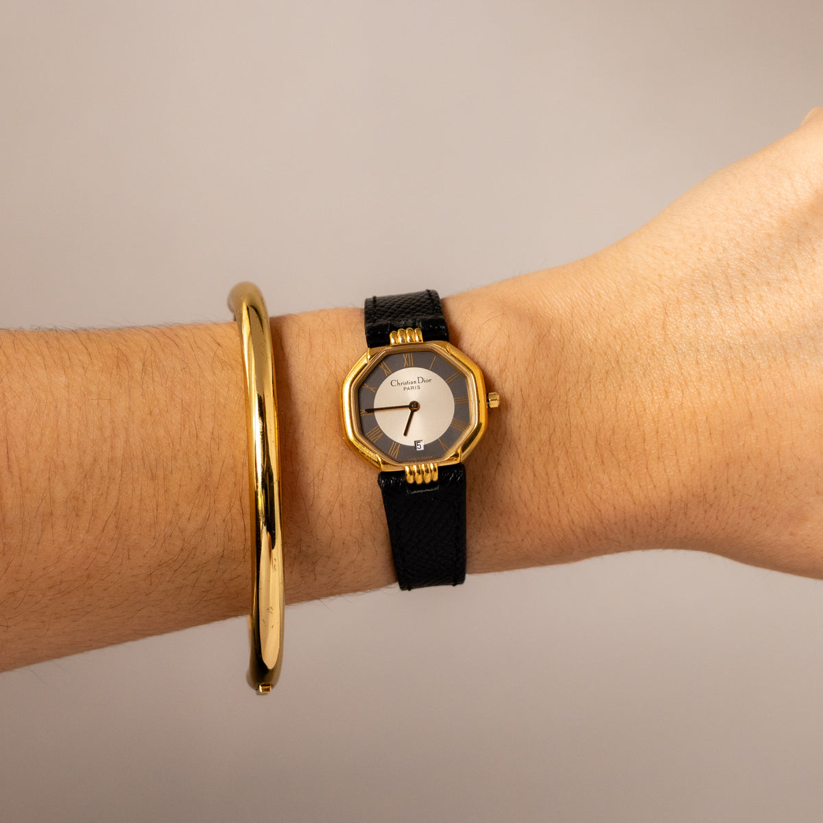 Vintage Christian Dior Swiss Octagonal Roman Gold Watch