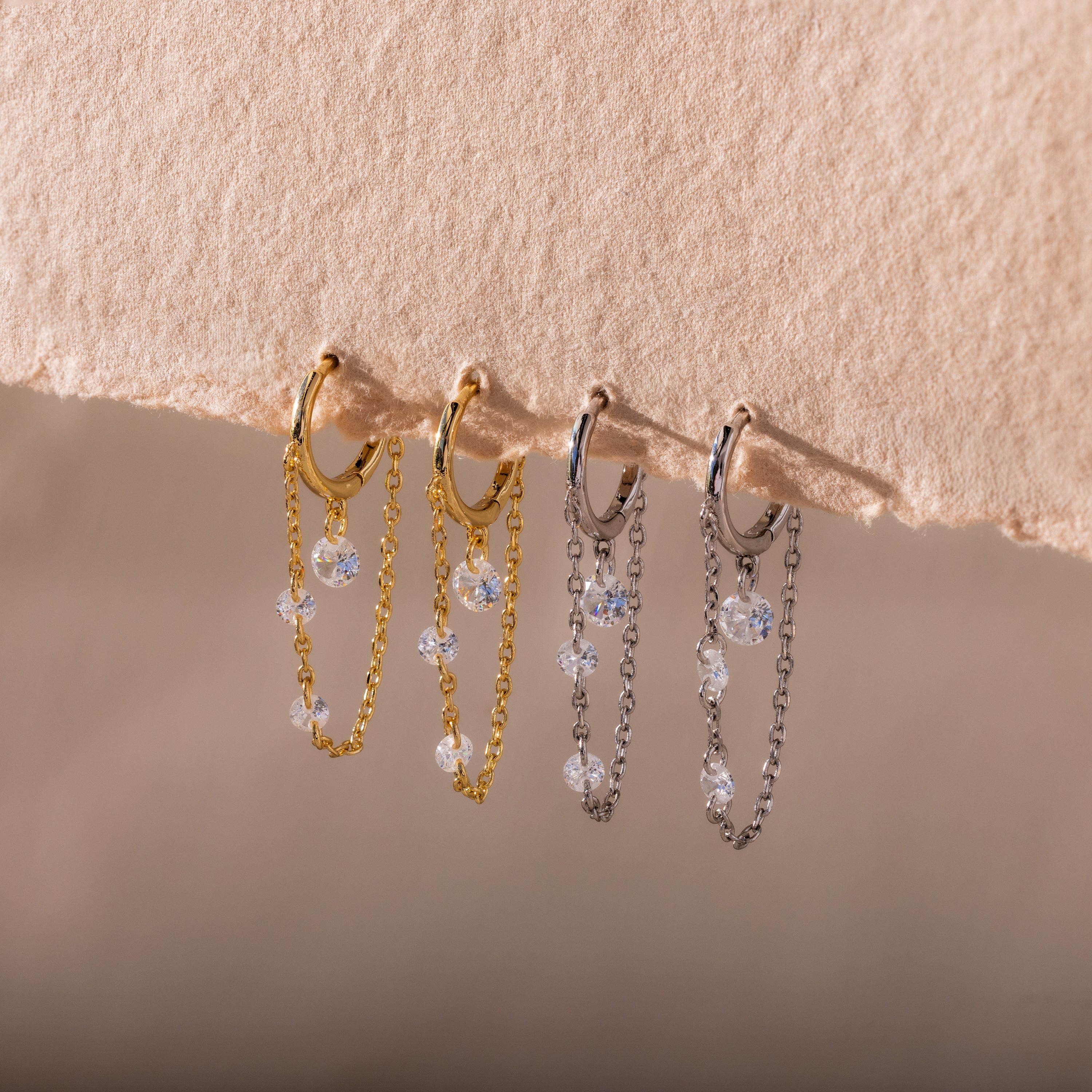 Crystal Chain Drop Huggies