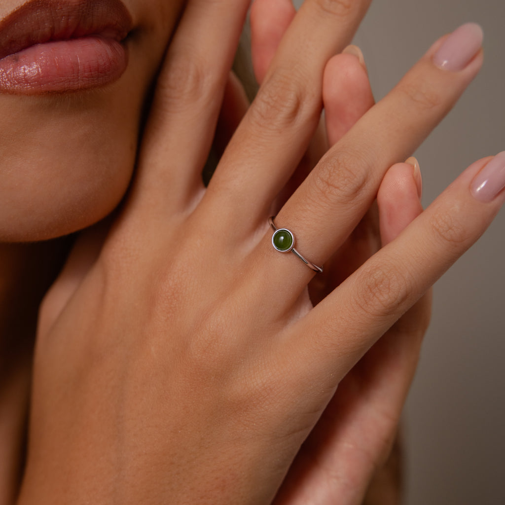 Round Jade Ring in Silver