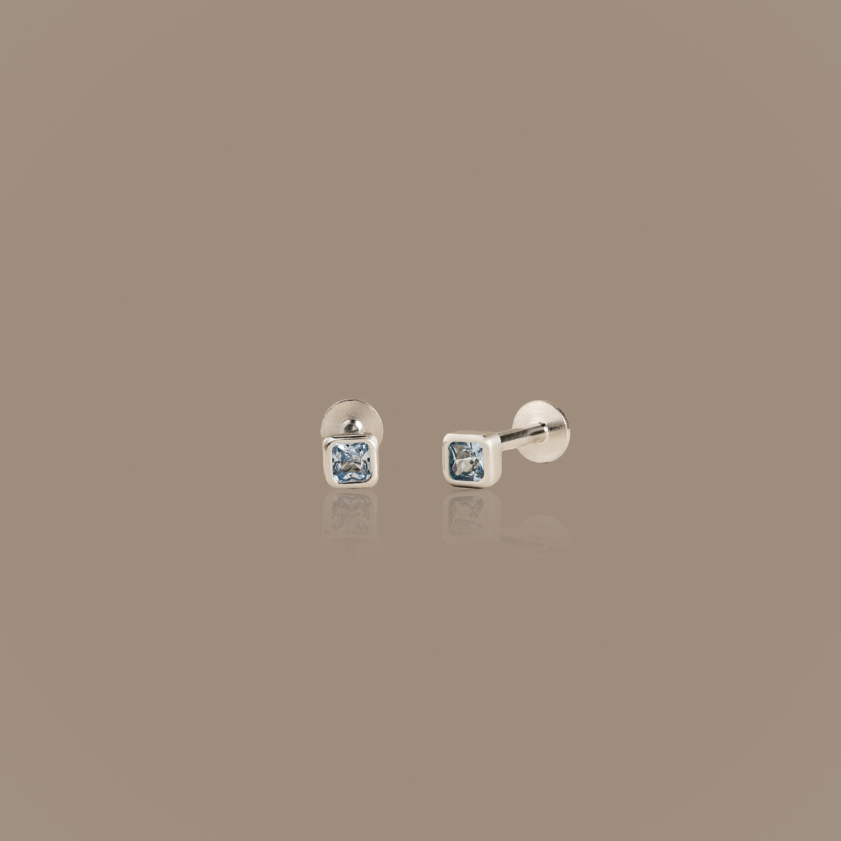 Square Bezel Aquamarine Flat Back Studs