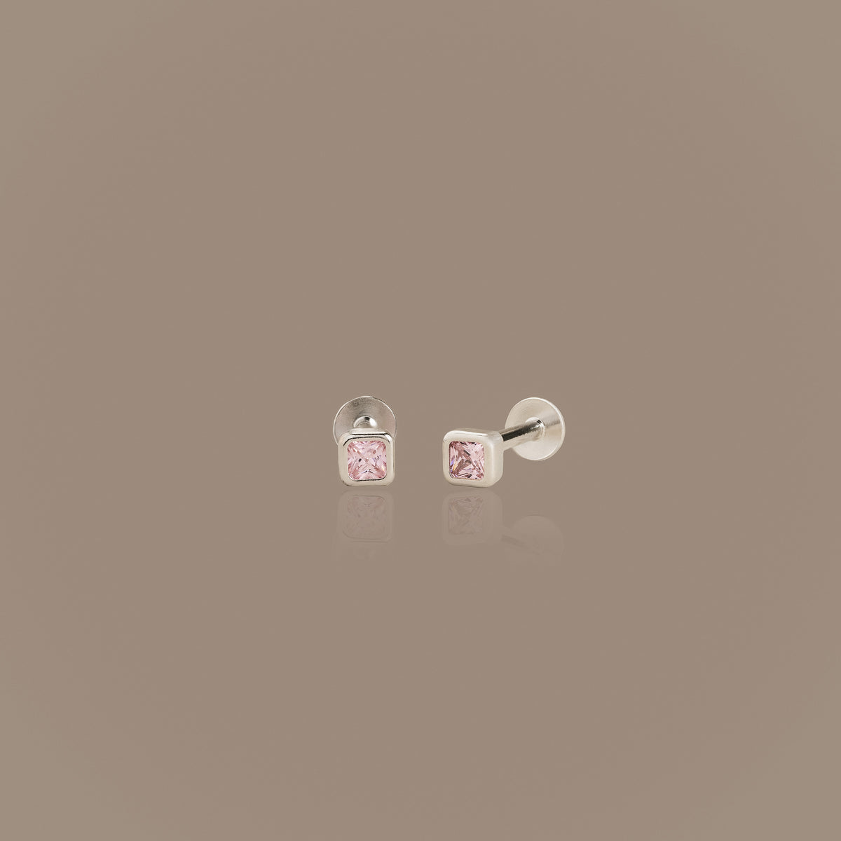 Square Bezel Pink Tourmaline Flat Back Studs