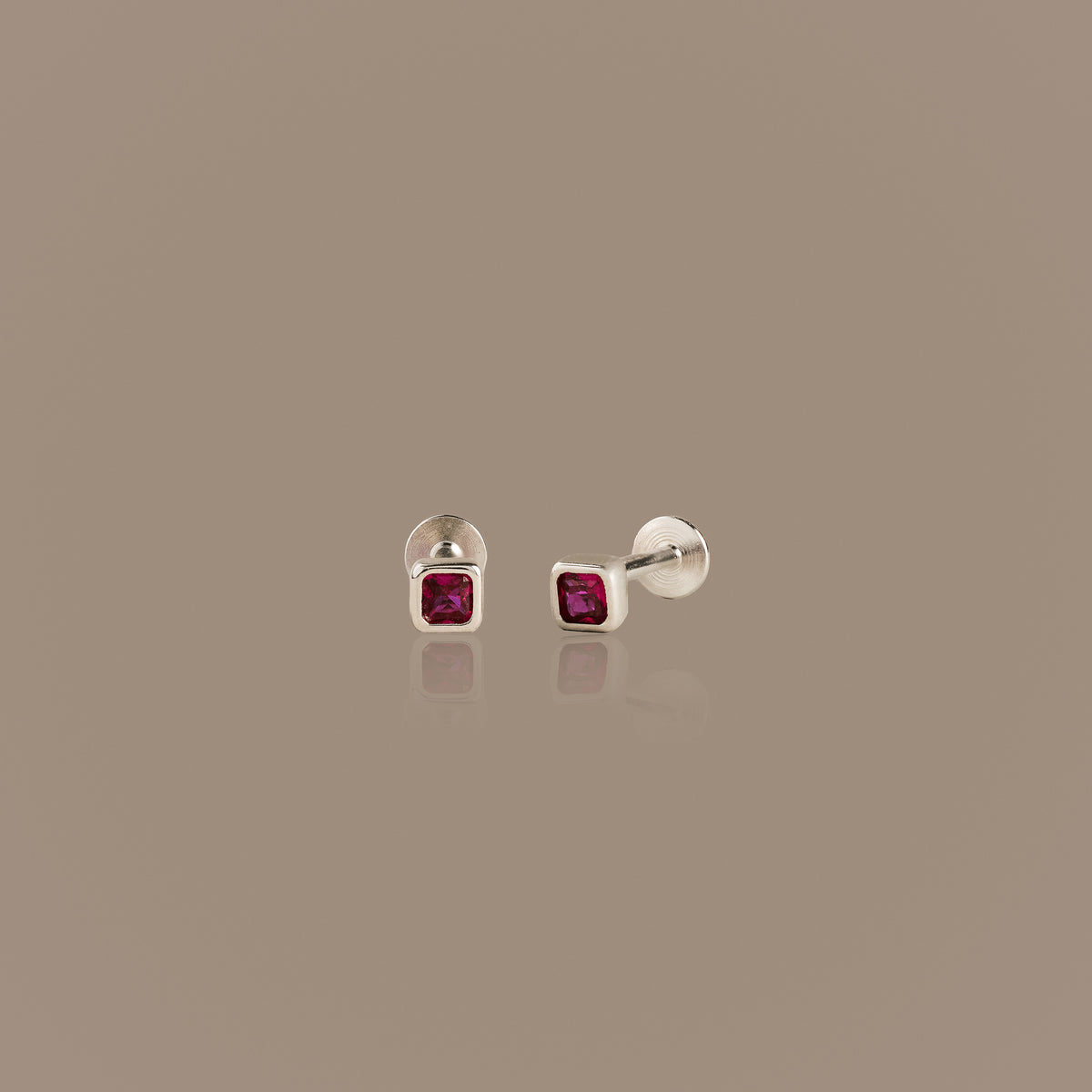 Square Bezel Ruby Flat Back Studs