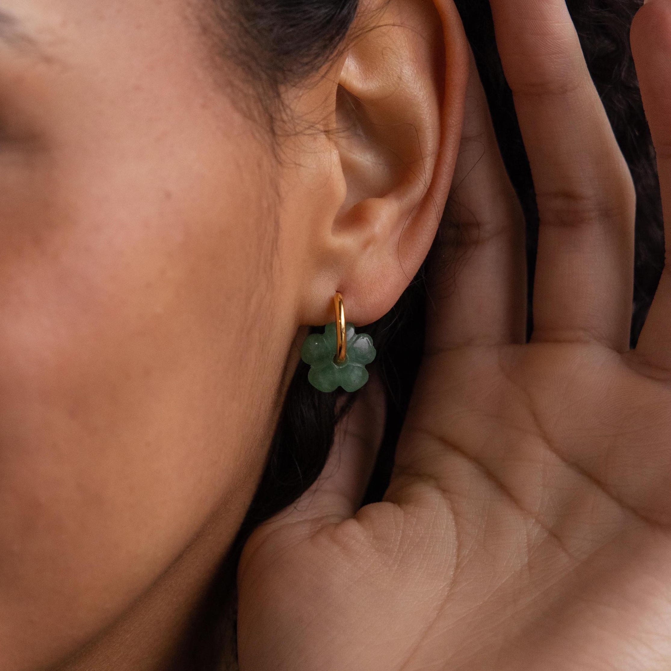 Jade Flower Hoops-Earrings-Caitlyn Minimalist