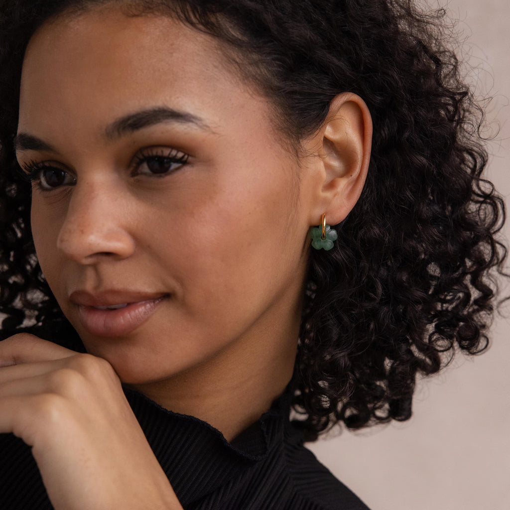 Jade Flower Hoops-Earrings-Caitlyn Minimalist
