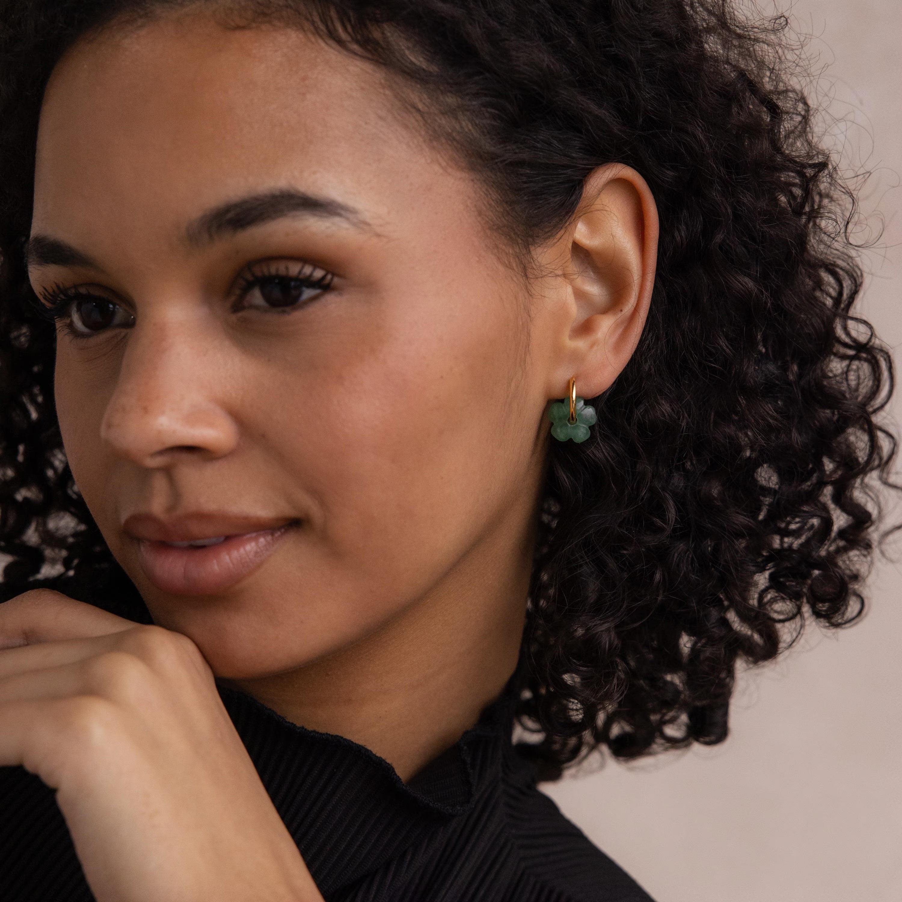 Jade Flower Hoops-Earrings-Caitlyn Minimalist