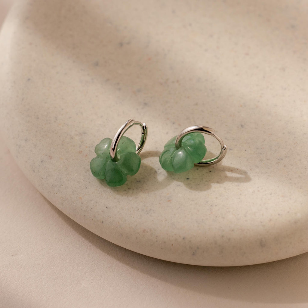 Jade Flower Hoops-Earrings-Caitlyn Minimalist