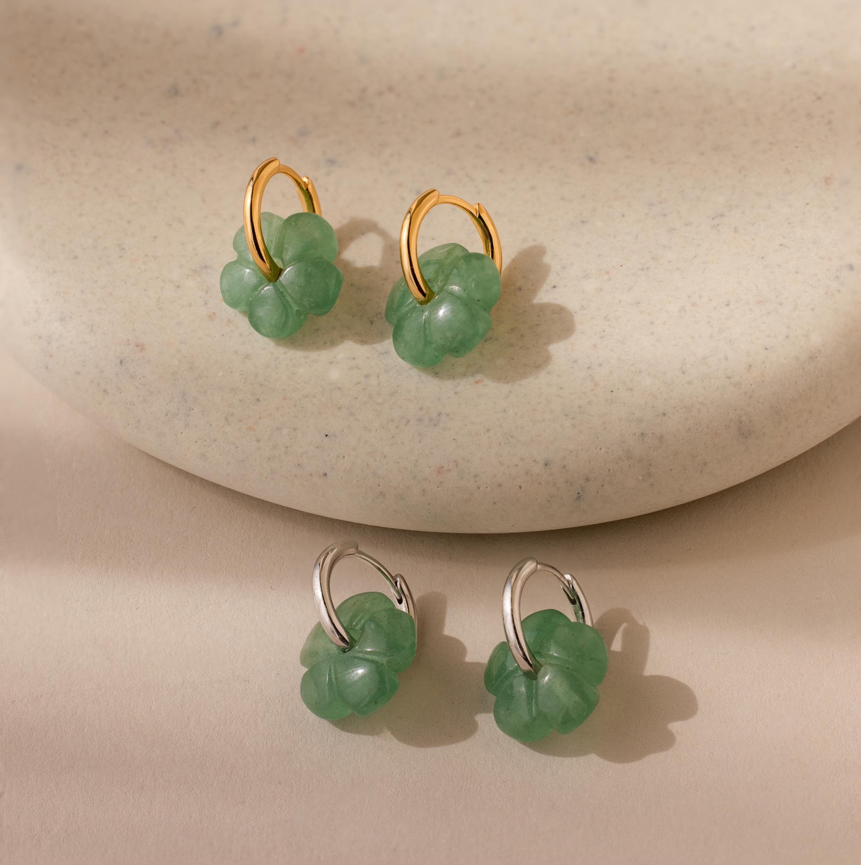 Jade Flower Hoops-Earrings-Caitlyn Minimalist