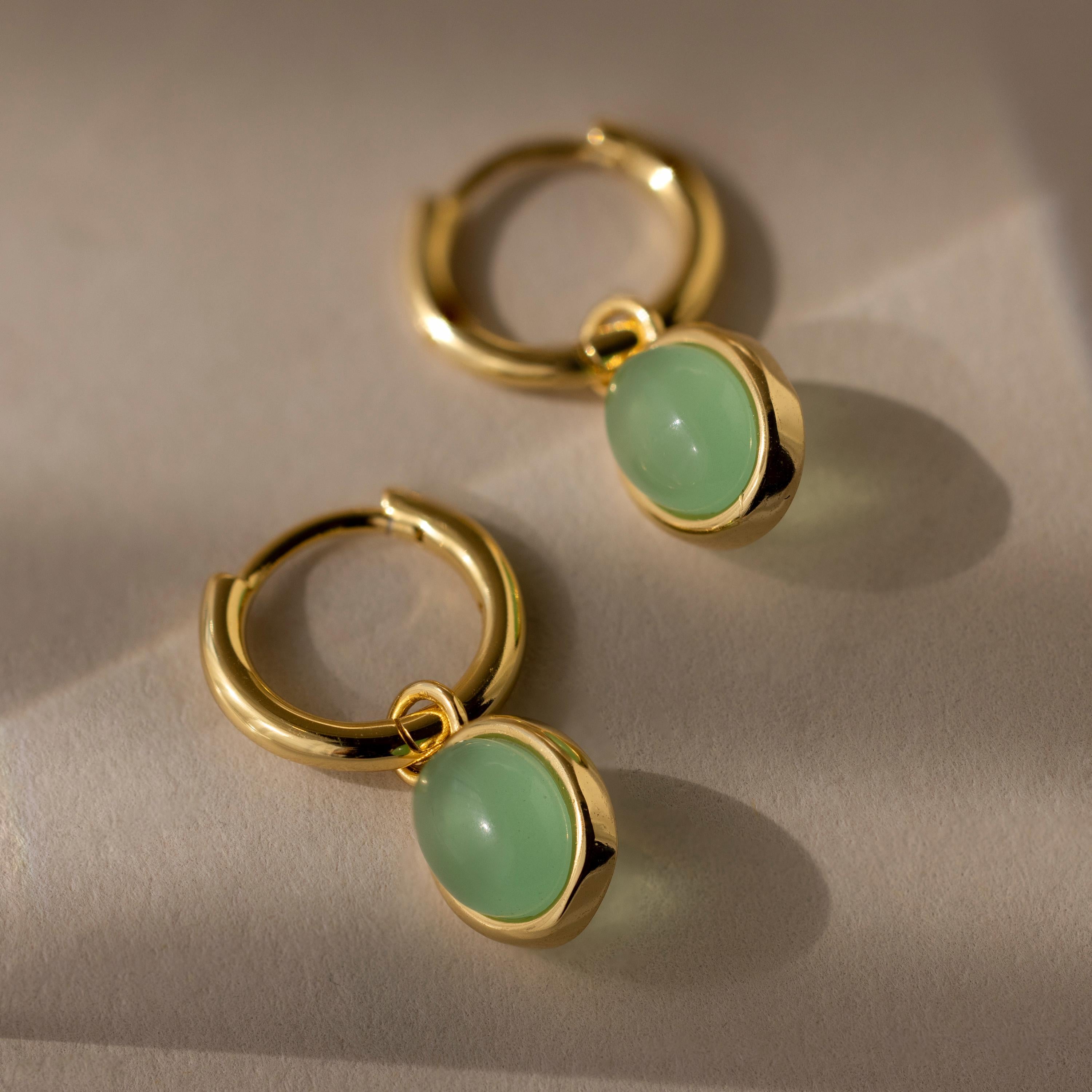 Jade Drop Hoops-Earrings-Caitlyn Minimalist