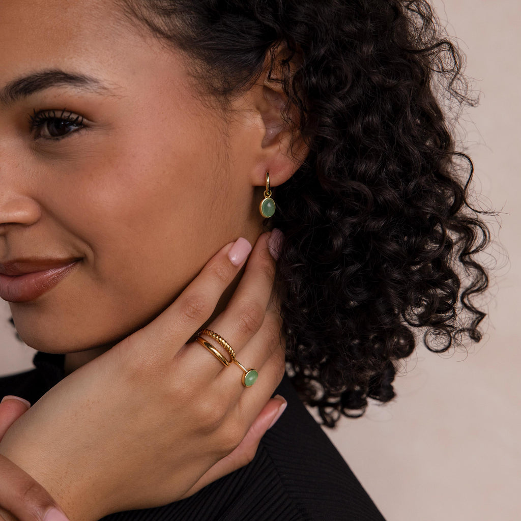 Jade Drop Hoops-Earrings-Caitlyn Minimalist