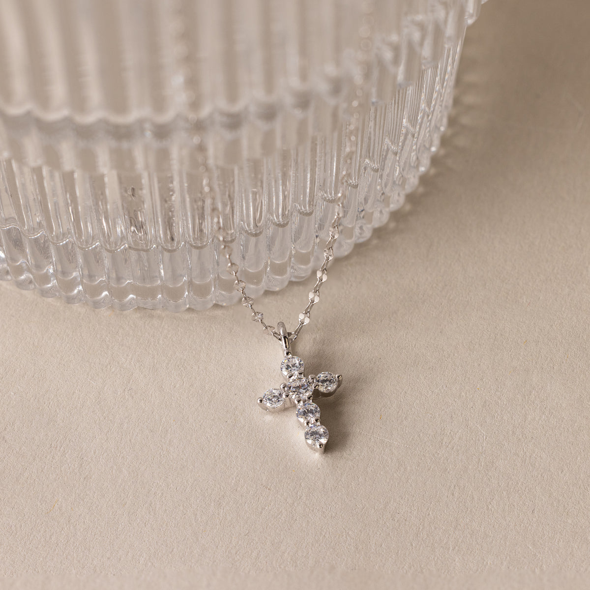 Diamond Cross Necklace & Bracelet Set in Silver