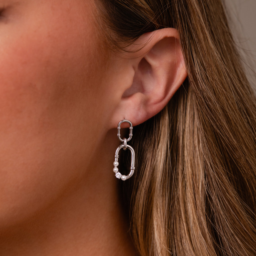 Pearl Adorned Link Studs in Silver