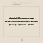 Font chart showcasing lowercase, uppercase, and sample names in a retro script font on beige—ideal for designing your Groovy Name Necklace in Box Chain or other custom jewelry pieces.