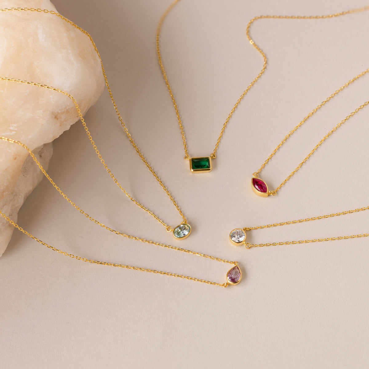 Custom Cut Bezel Birthstone Necklace