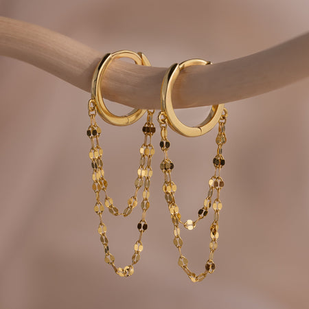 Double Mirror Chain Dangling Huggie Hoop Earrings | Caitlyn Minimalist