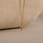 Dainty Diamond Cross Necklace in 18K Gold