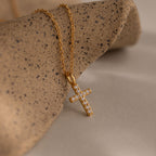 Dainty Diamond Cross Necklace in 18K Gold