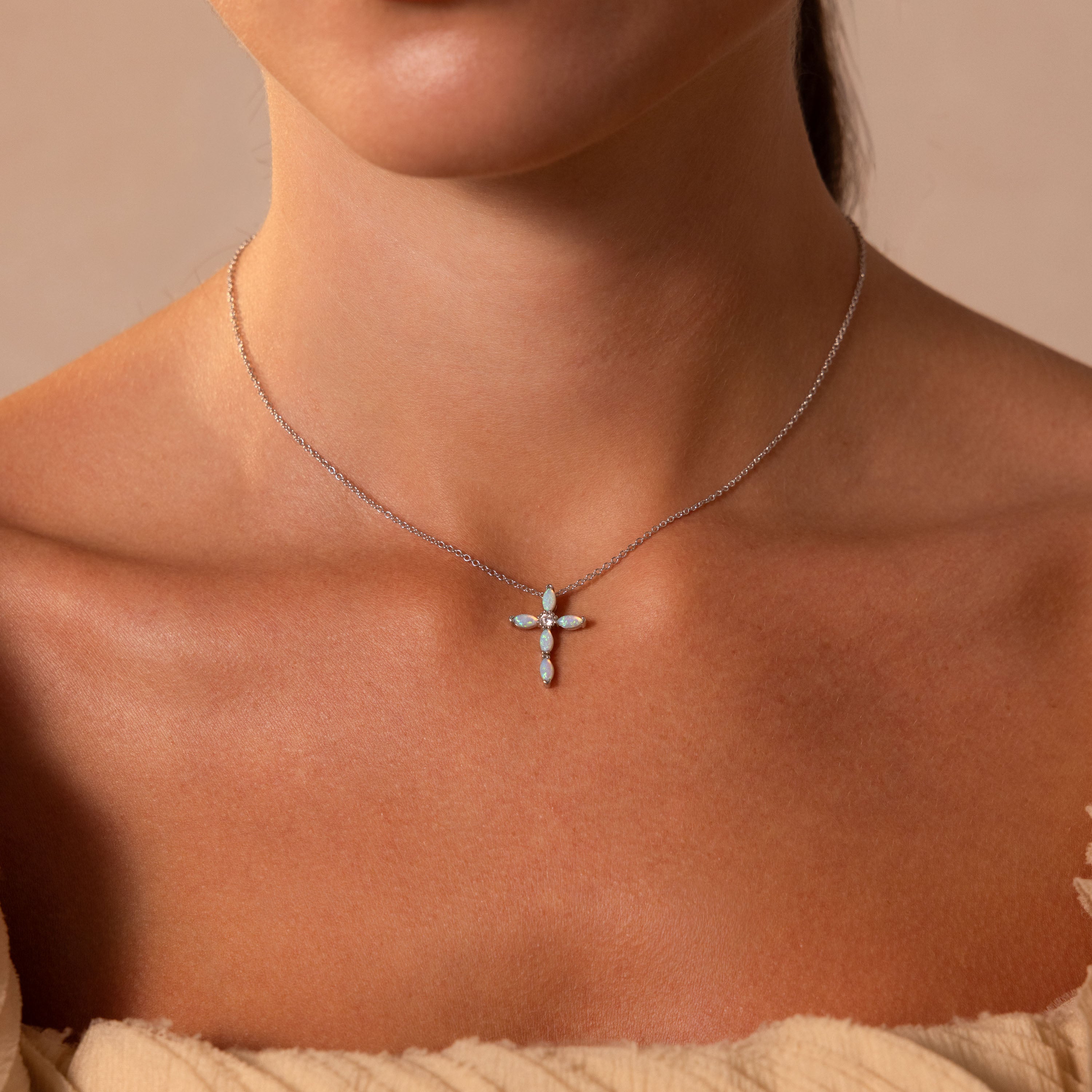 Marquise Opal Cross Necklace