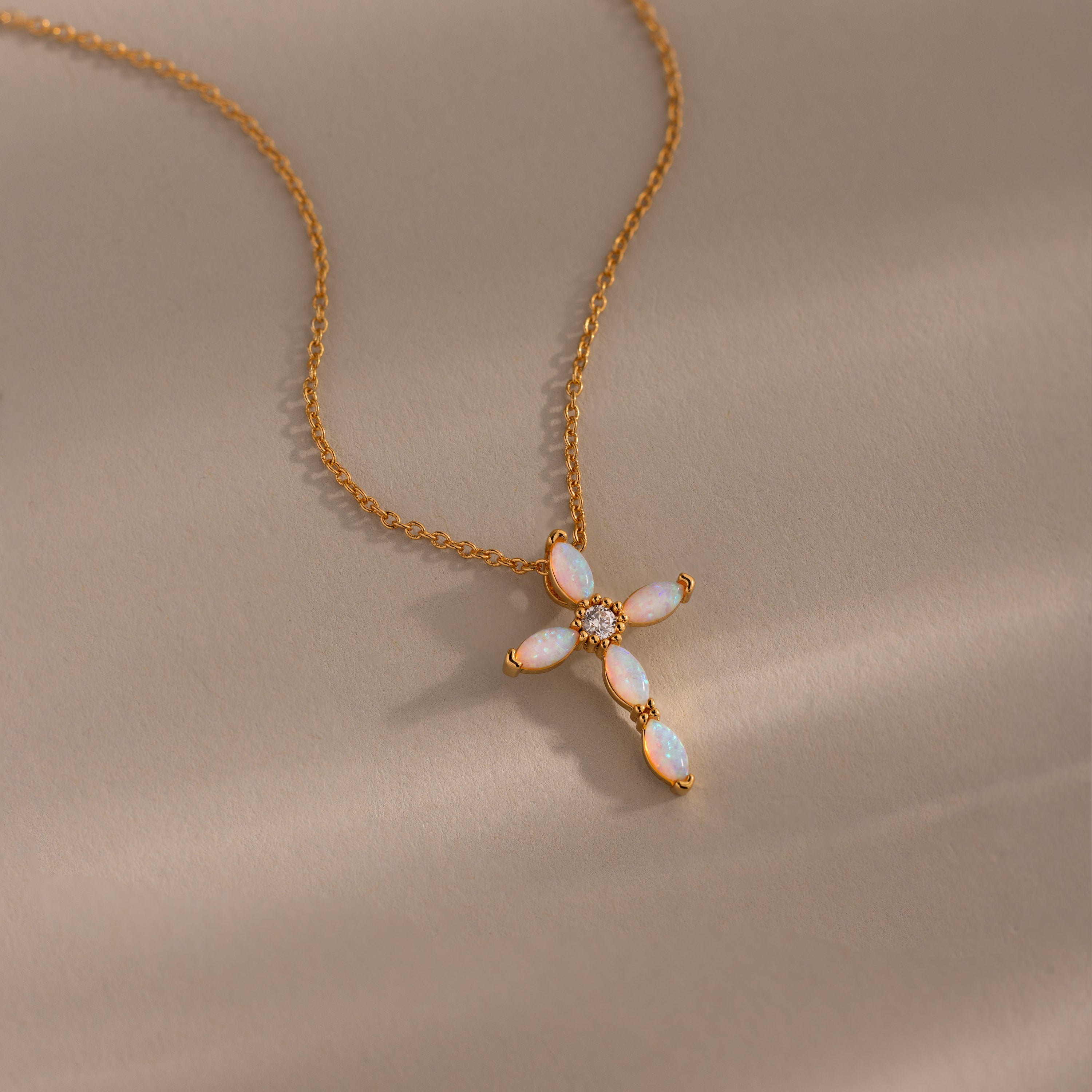 Marquise Gemstone Cross Necklace