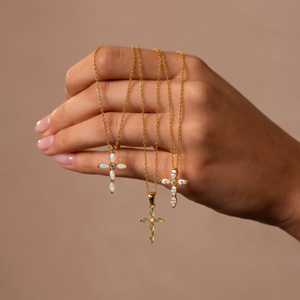Marquise Gemstone Cross Necklace