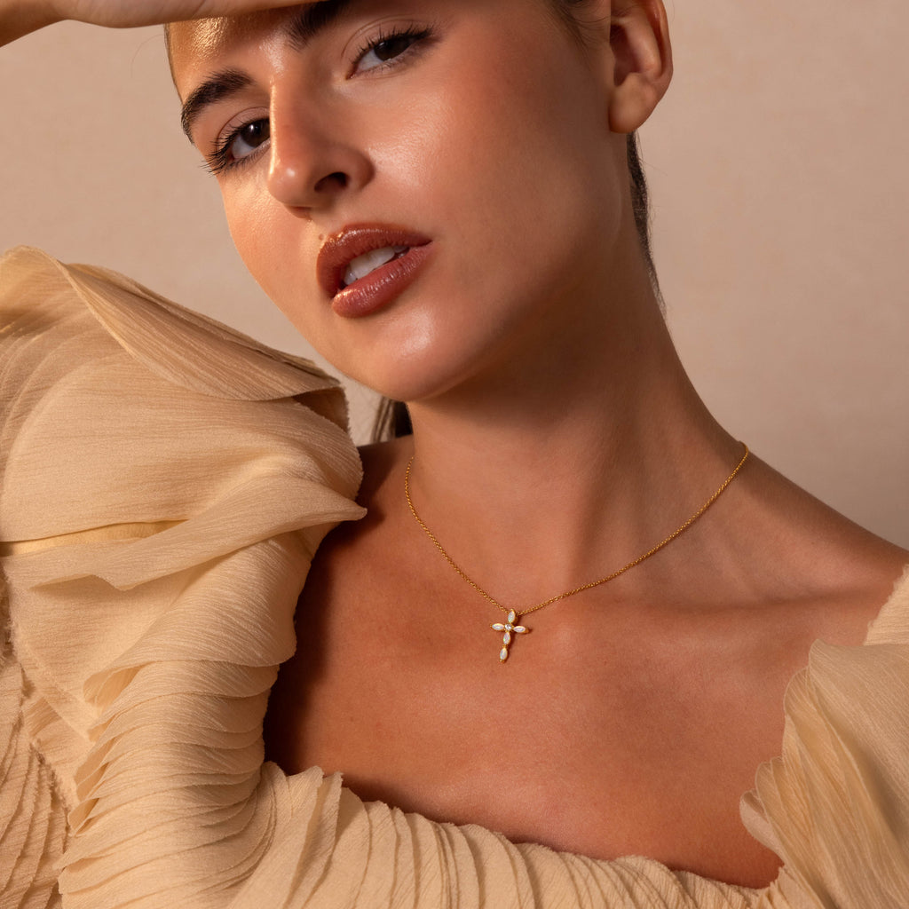 Marquise Opal Cross Necklace
