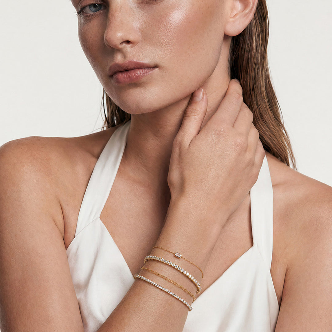 Solid Gold Bezel-Set Lab-Grown Diamond Baguette Bracelet