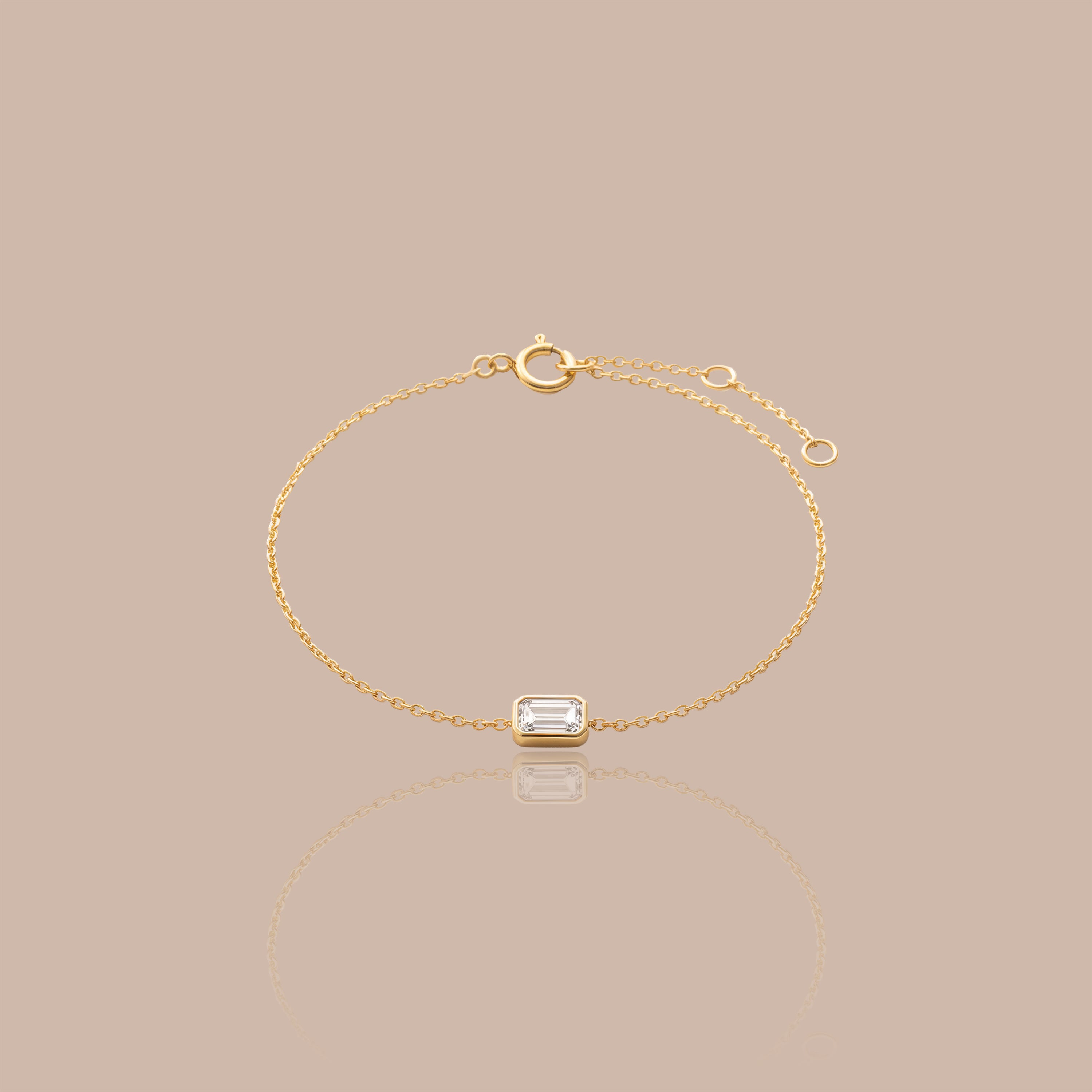 Solid Gold Bezel-Set Lab-Grown Diamond Baguette Bracelet