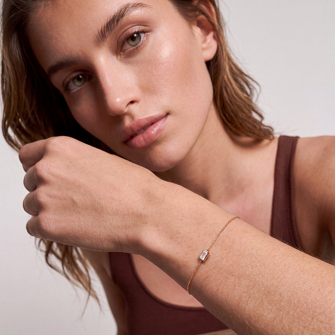 Solid Gold Bezel-Set Lab-Grown Diamond Baguette Bracelet