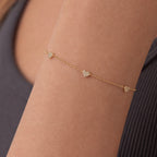 Solid Gold Round Lab-Grown Diamond Heart Station Bracelet