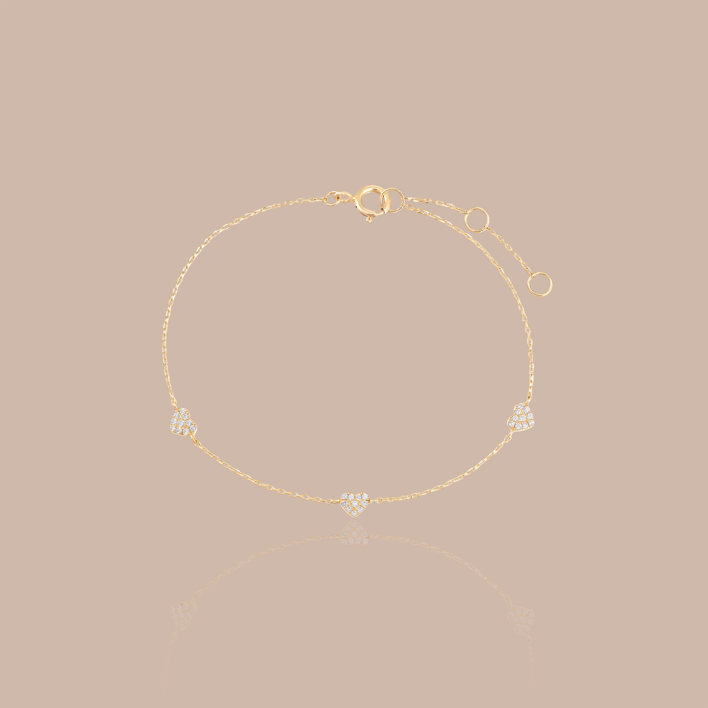 Solid Gold Round Lab-Grown Diamond Heart Station Bracelet