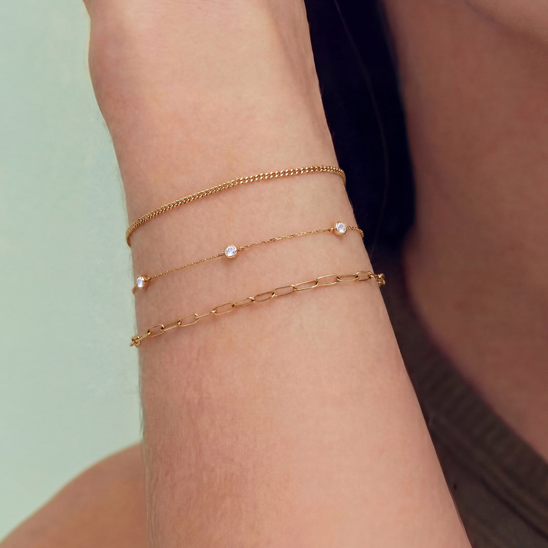Solid Gold Bezel-Set Moonstone Station Bracelet