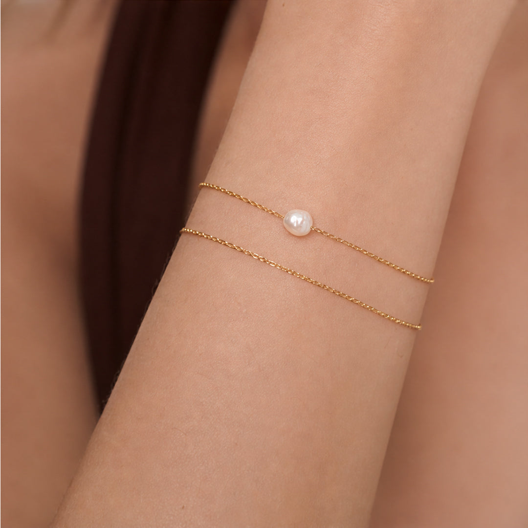 Solid Gold Pearl Charm Bracelet