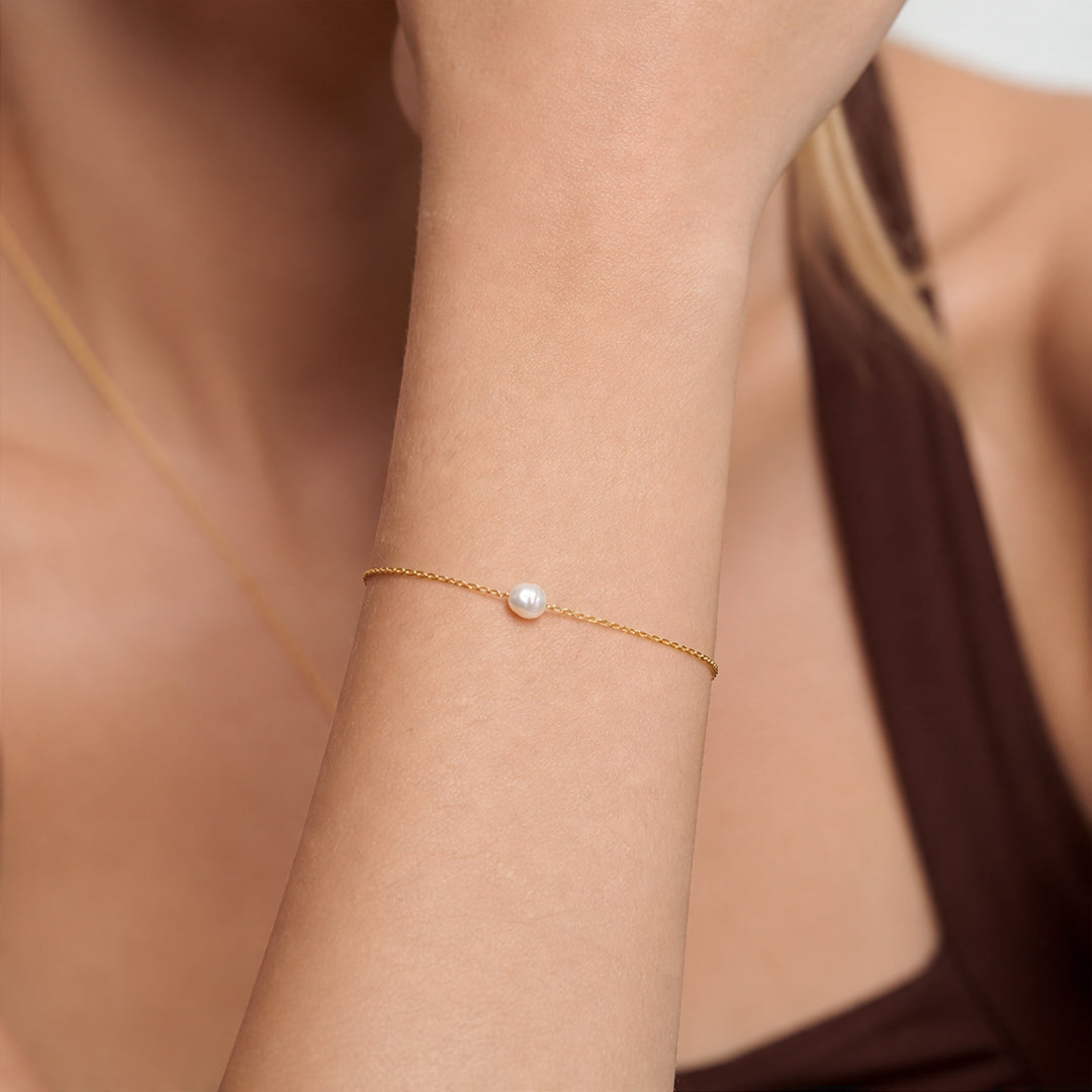 Solid Gold Pearl Charm Bracelet