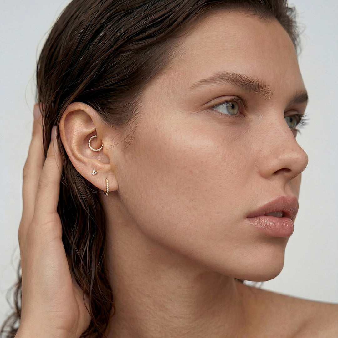 Solid Gold Round Pavé Lab-Grown Diamond Huggie Earrings