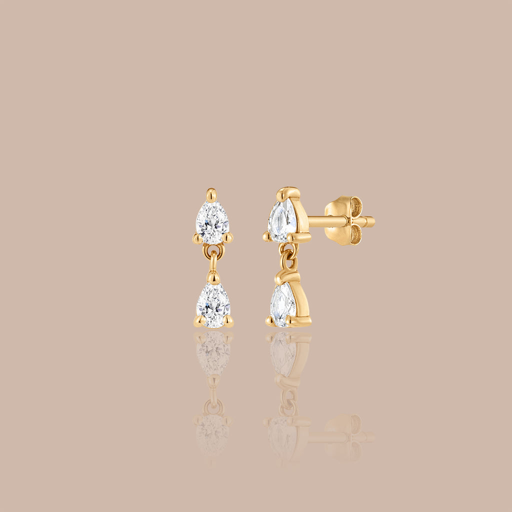 Solid Gold Lab-Grown Diamond Pear Duo Drop Studs