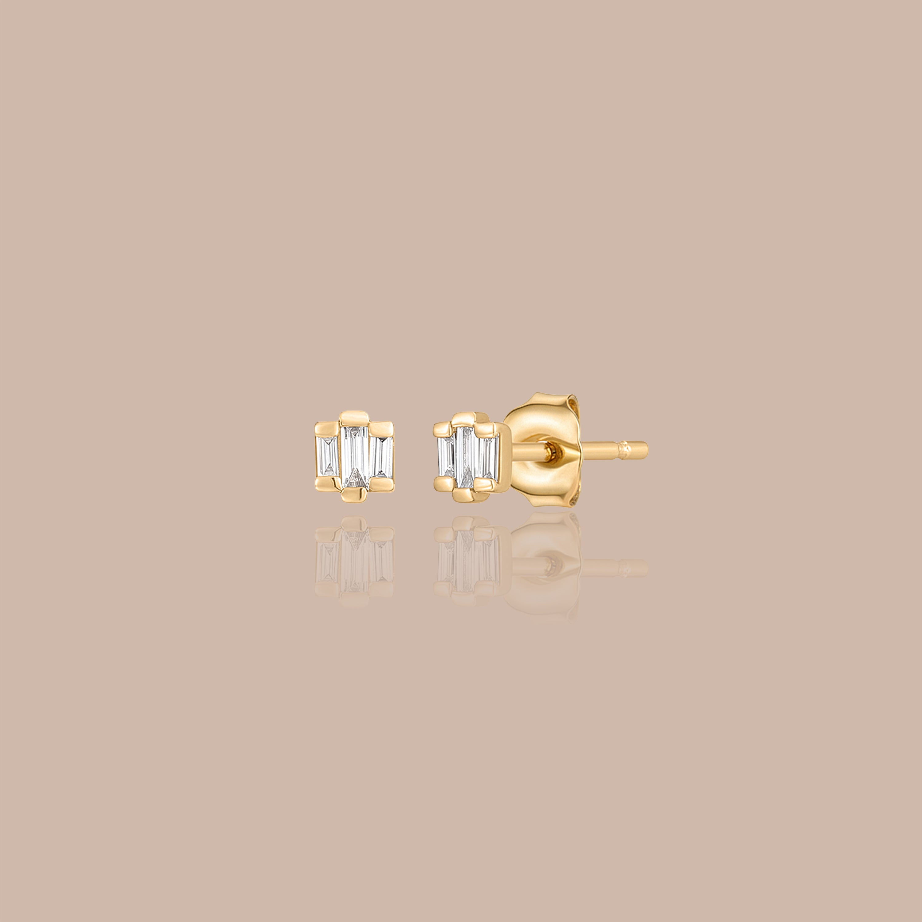 Solid Gold Lab-Grown Diamond Baguette Trio Studs