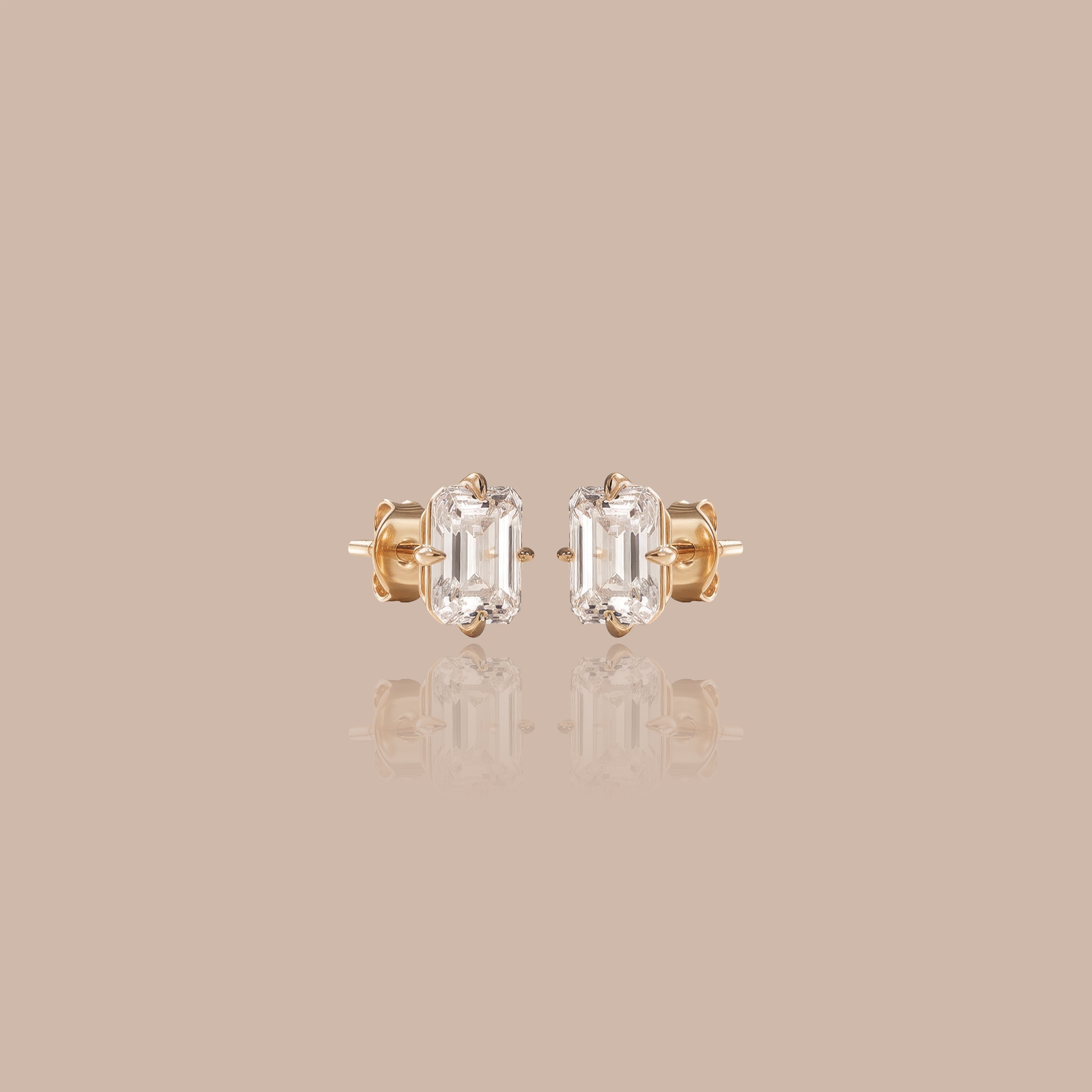 Solid Gold Emerald-Cut Lab-Grown Diamond Stud Earrings