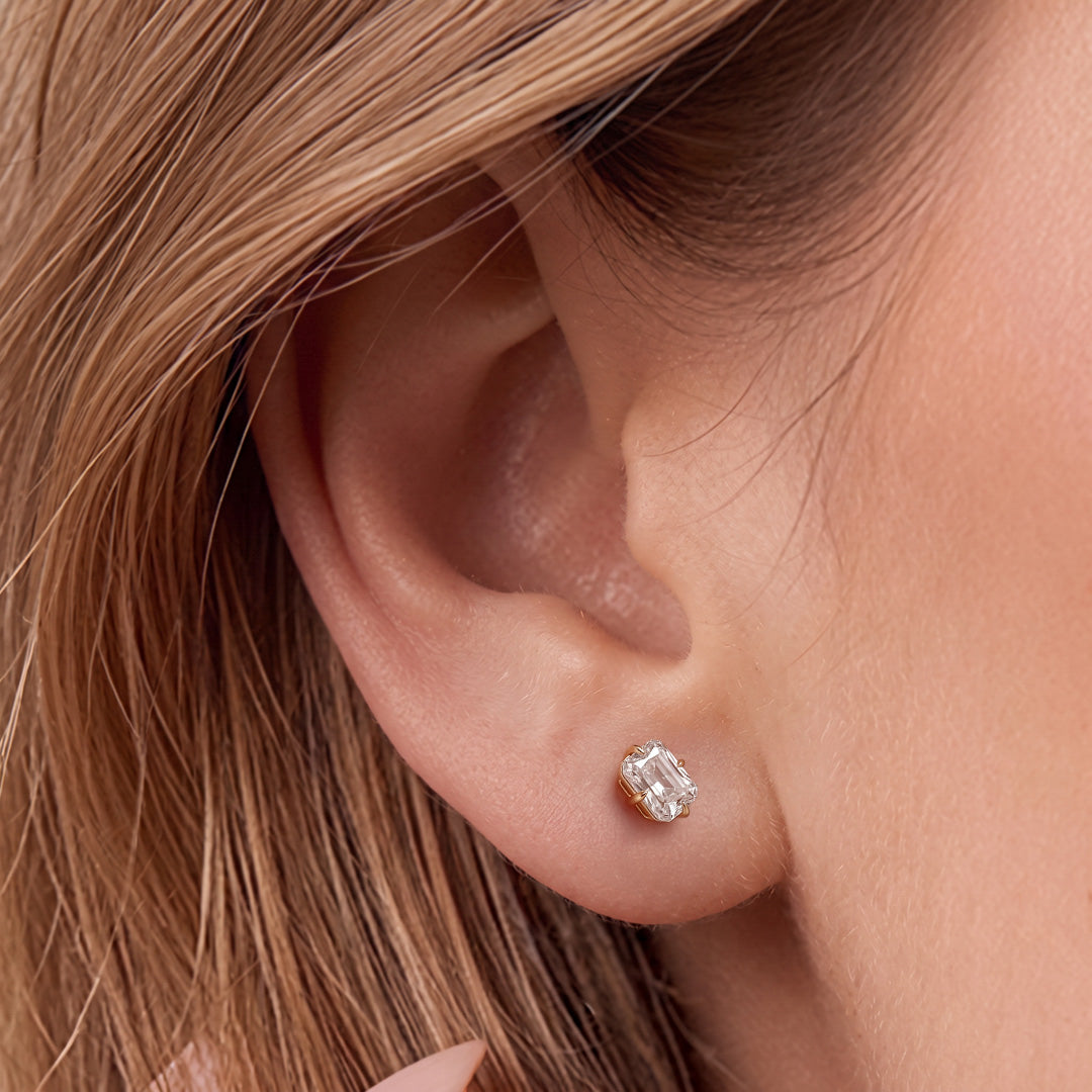 Solid Gold Emerald-Cut Lab-Grown Diamond Stud Earrings