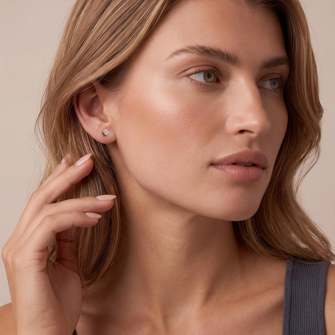 Solid Gold Emerald-Cut Lab-Grown Diamond Stud Earrings