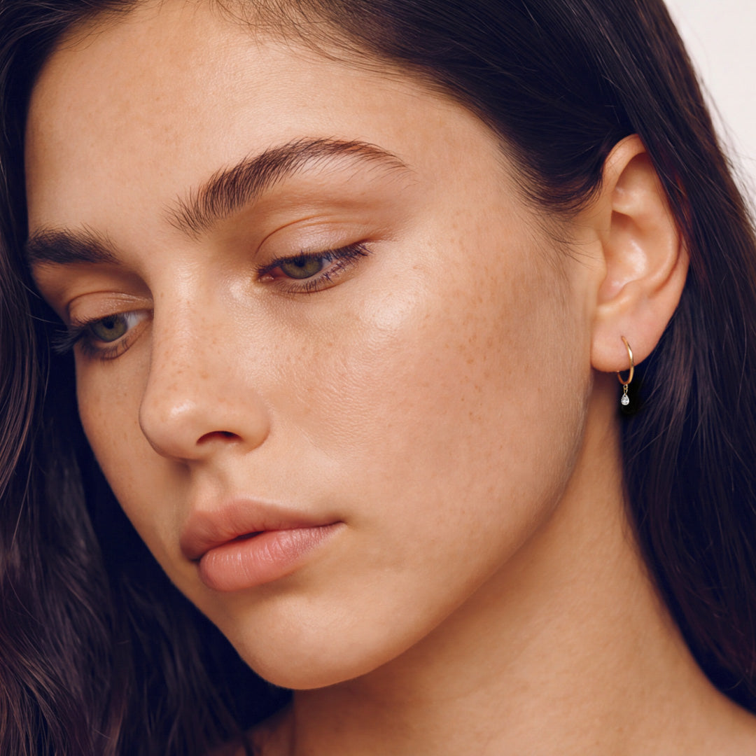 Solid Gold Lab-Grown Diamond Pear Drop Huggies