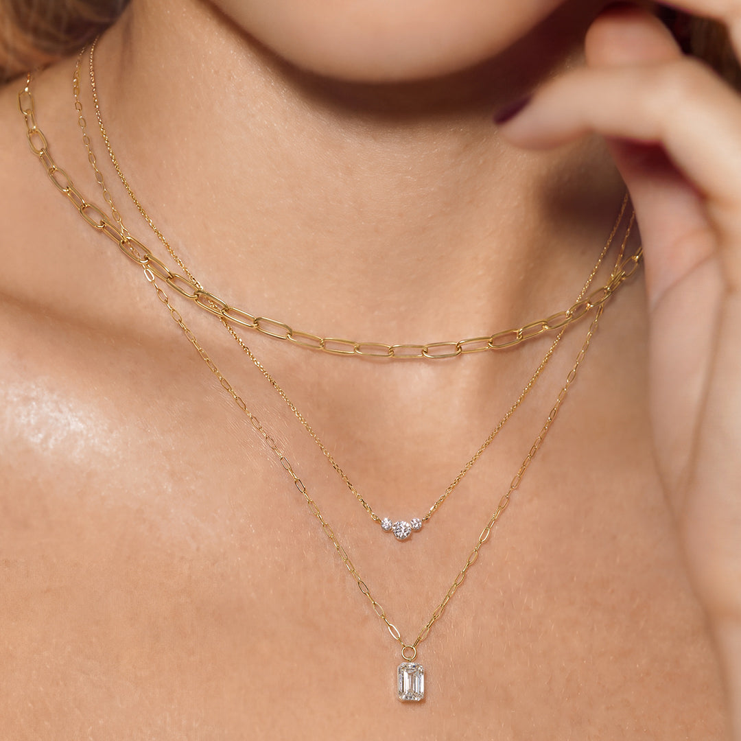 Solid Gold Diamond Emerald Cut Solitaire Necklace
