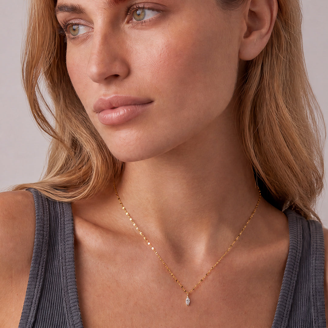 Solid Gold Marquise Lab-Grown Diamond Solitaire Necklace