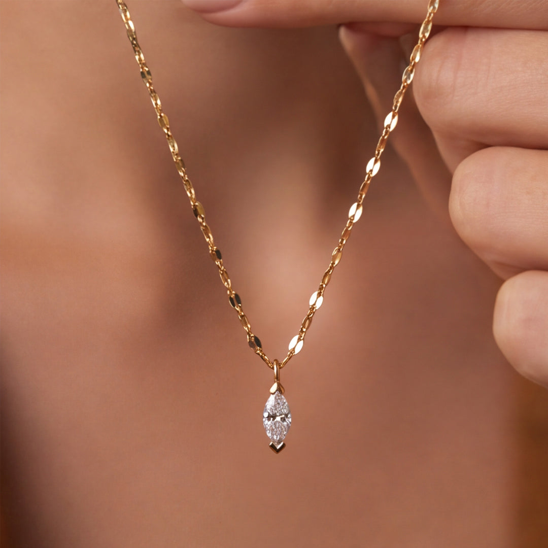 Solid Gold Marquise Lab-Grown Diamond Solitaire Necklace