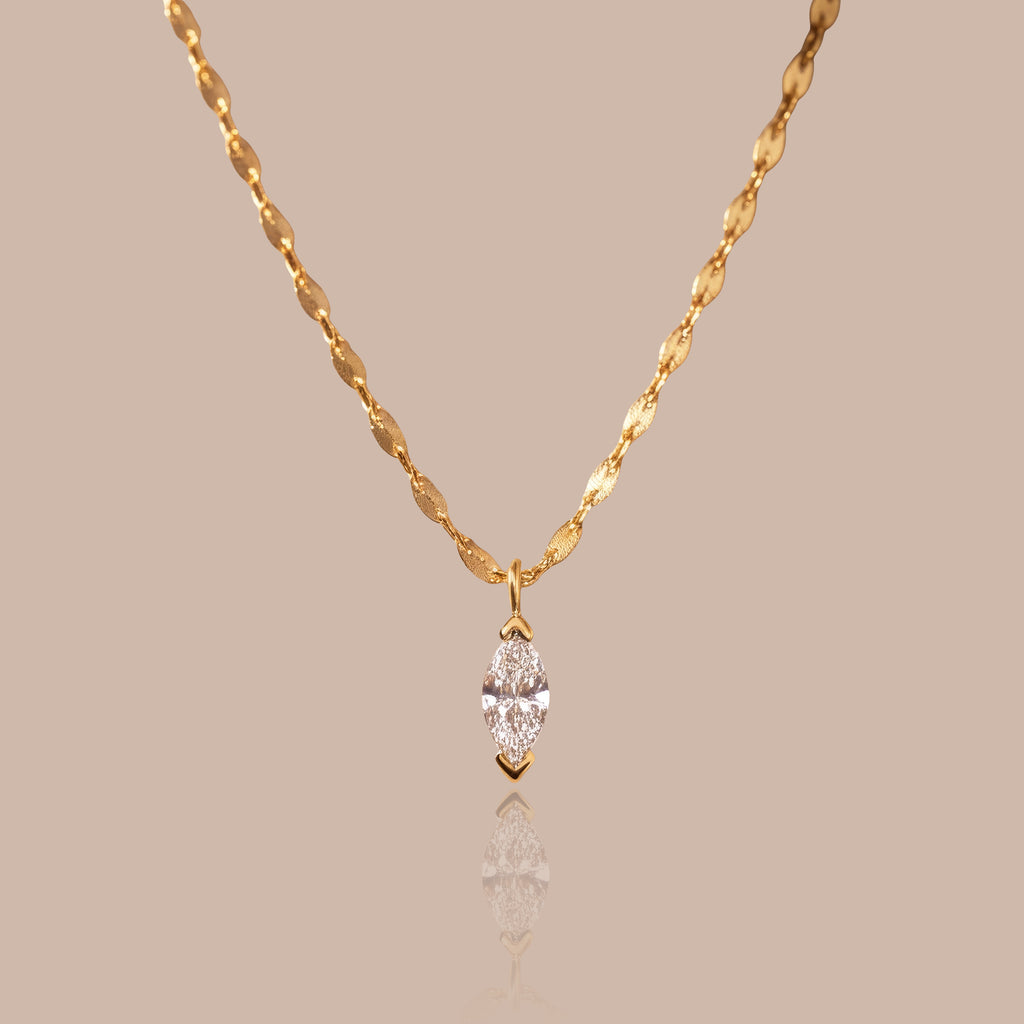 Solid Gold Marquise Lab-Grown Diamond Solitaire Necklace
