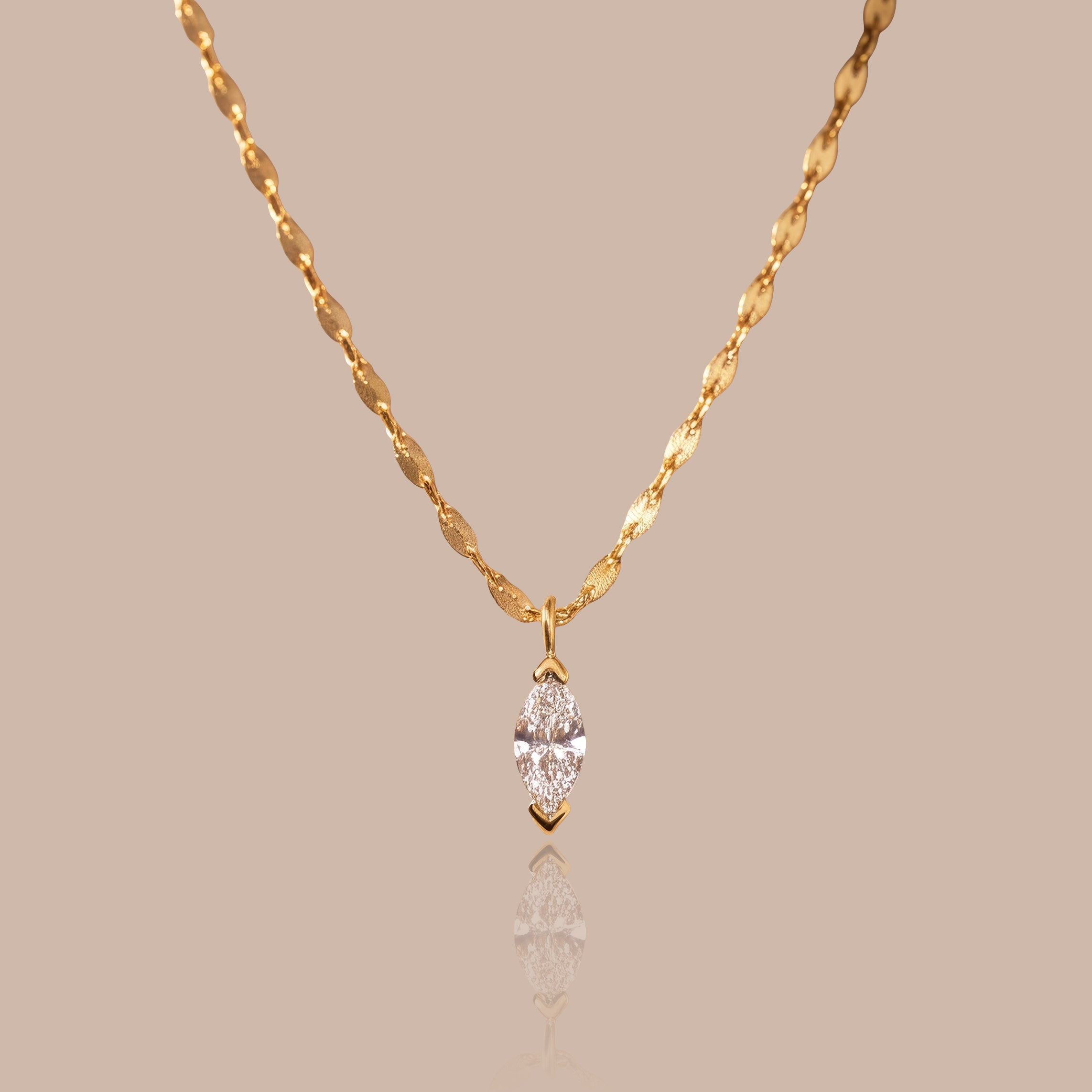 Solid Gold Marquise Lab-Grown Diamond Solitaire Necklace