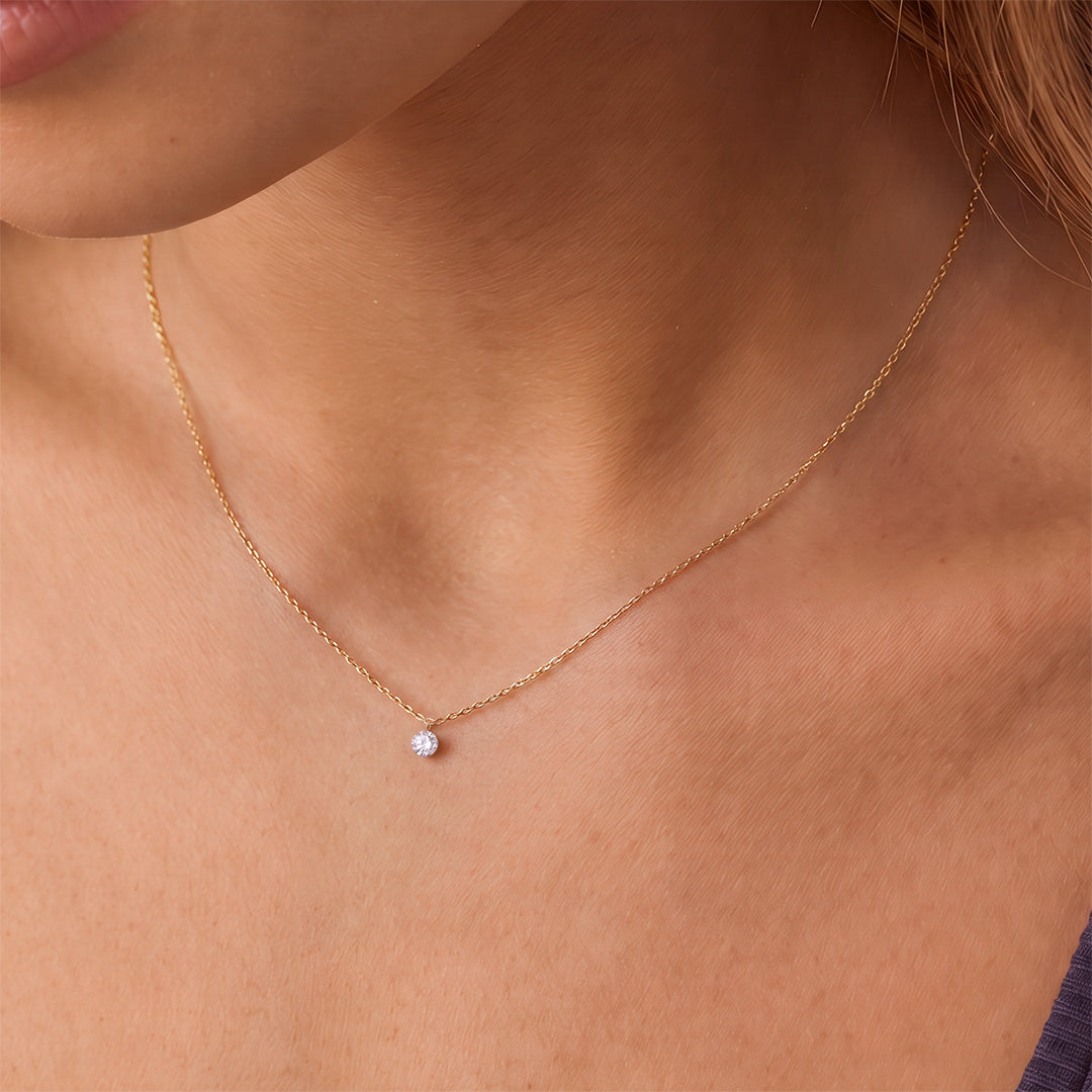 Solid Gold Lab-Grown Round Brilliant Diamond Solitaire Necklace